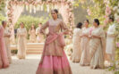 Peach Silk Sharara Set for Wedding Party with Tamba Gota Embroidery