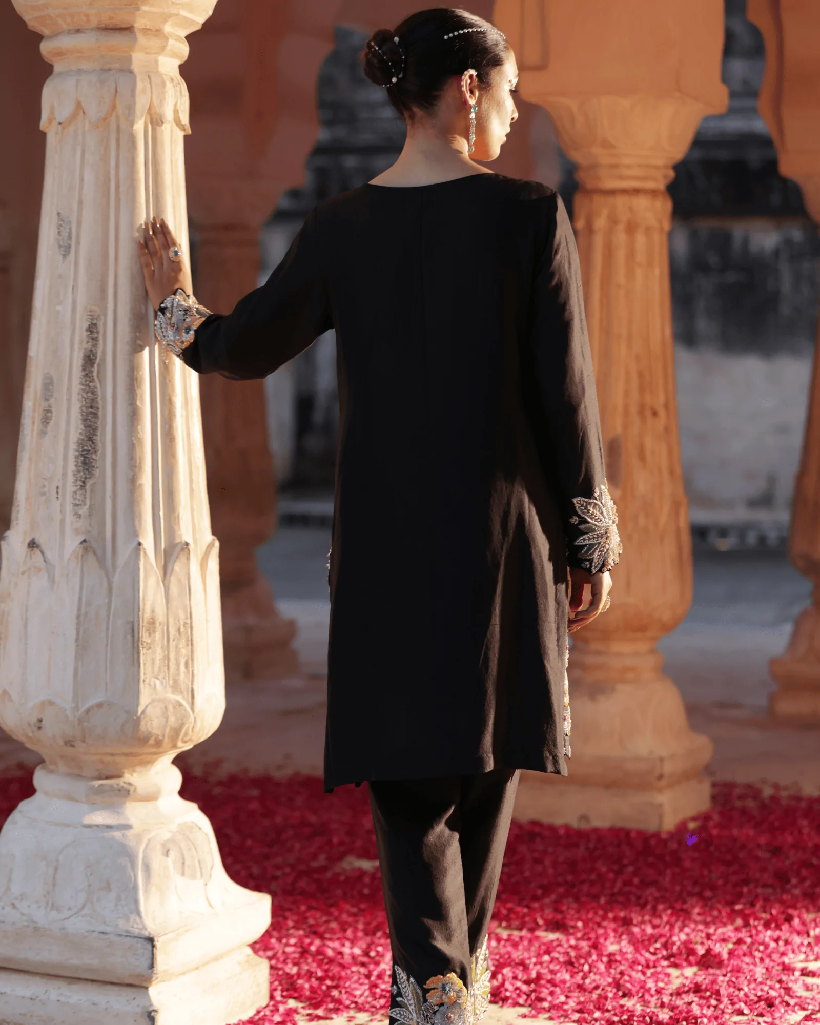 Black Silk Co-Ord Set Zardosi Embroidery Jaipur Fateh Fashion Side View