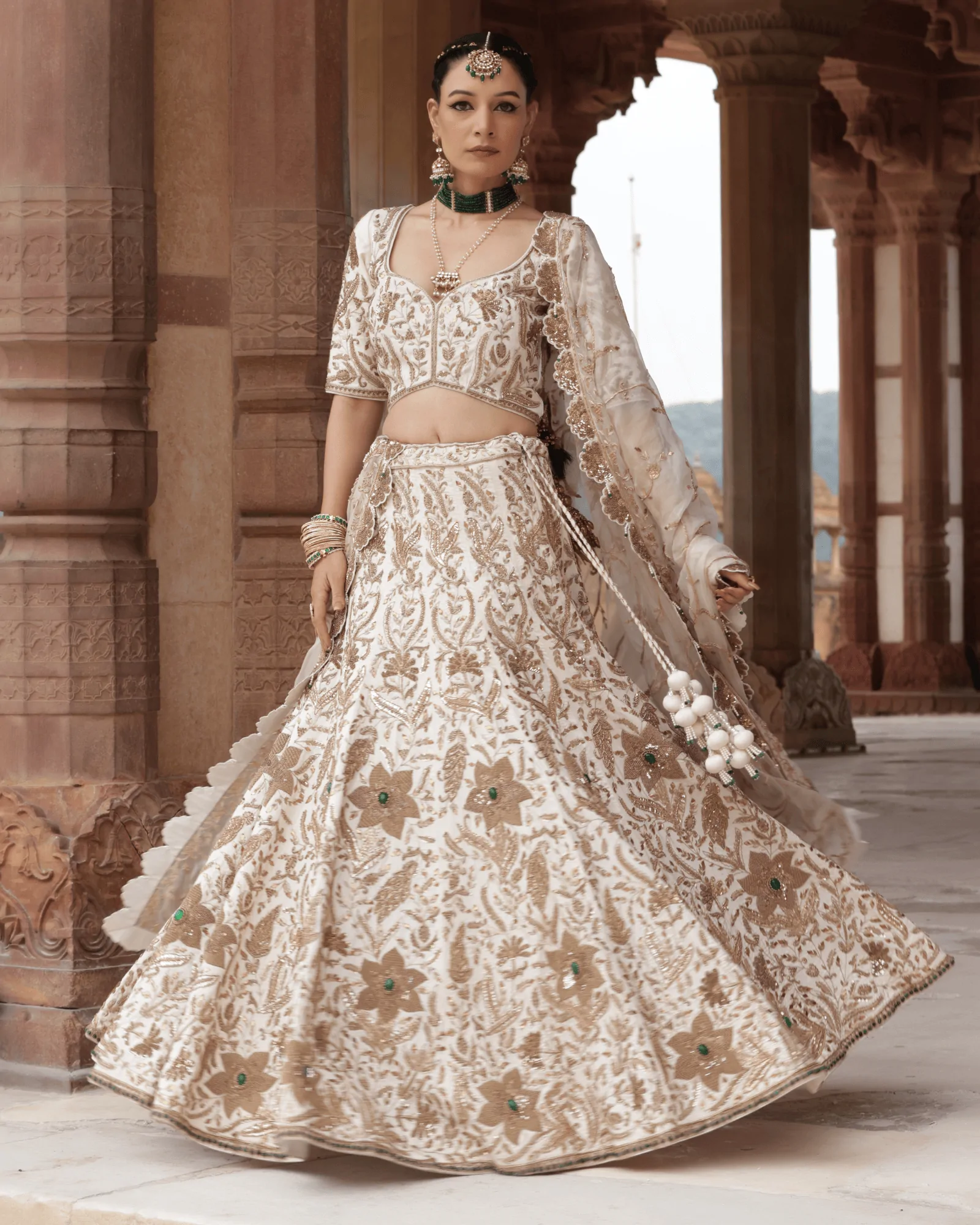 Off White Silk Bridal Lehenga Zardosi Embroidery Jaipur Fateh Fashion