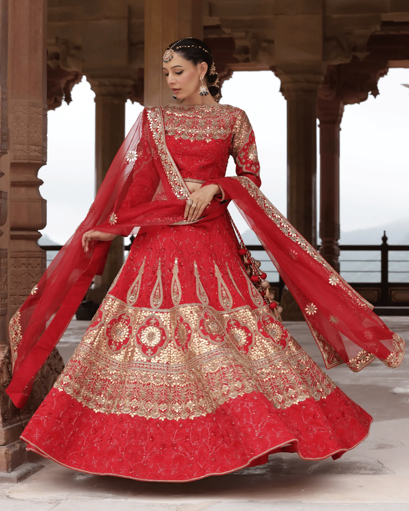 Reddish Maroon Silk Bridal Lehenga Resham Zardosi Jaipur Fateh Fashion