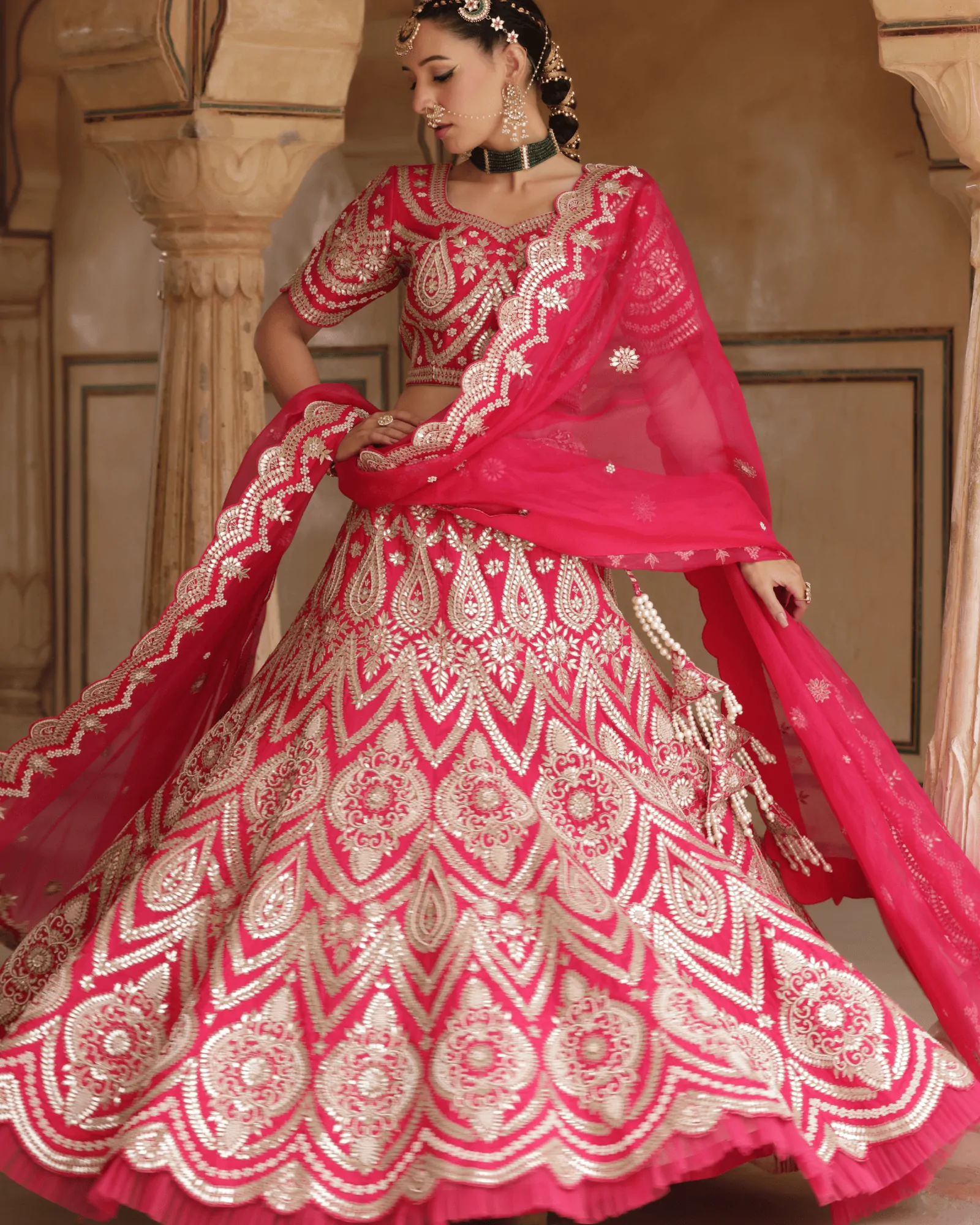 Magenta Rani Raw Silk Kalidar Bridal Lehenga with Gota Patti and Zardosi Work