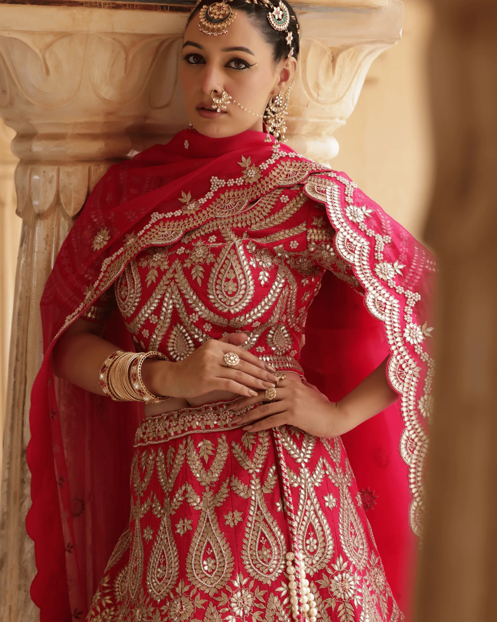 Magenta Rani Raw Silk Kalidar Bridal Lehenga with Gota Patti and Zardosi Work