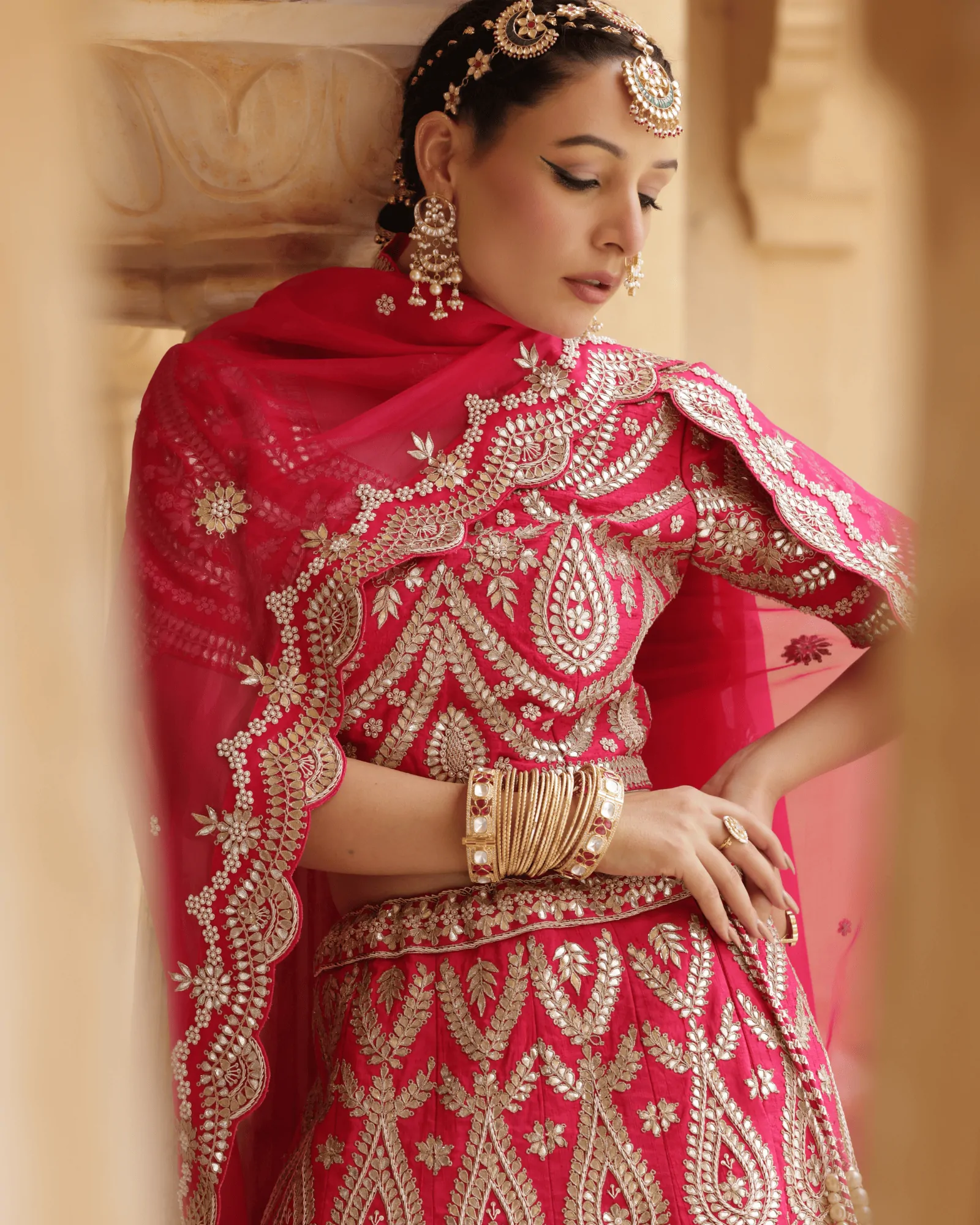 Magenta Rani Raw Silk Kalidar Bridal Lehenga with Gota Patti and Zardosi Work