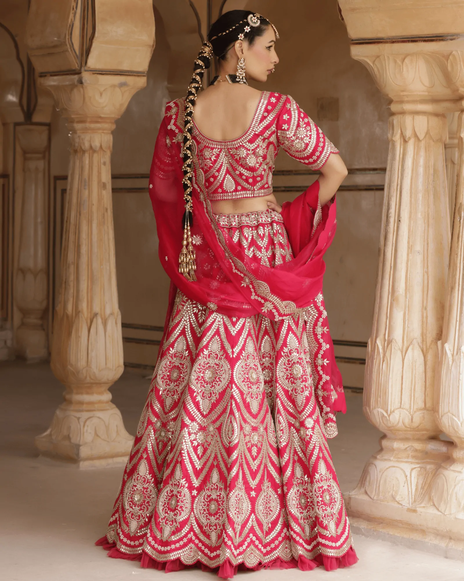 Magenta Rani Raw Silk Kalidar Bridal Lehenga with Gota Patti and Zardosi Work