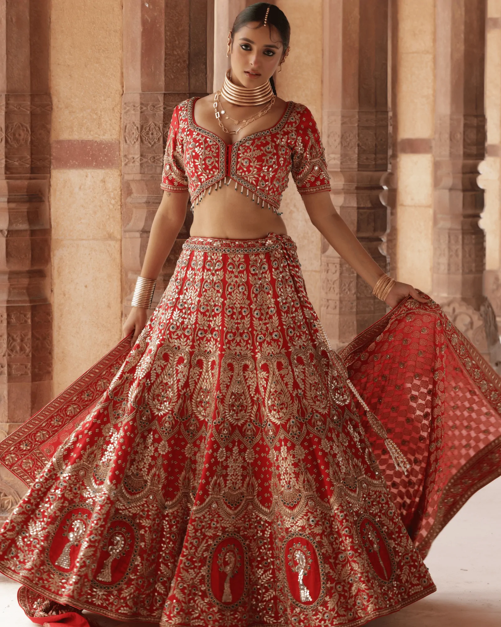 Maroon Raw Silk Kalidar Bridal Lehenga with Banarasi Georgette Dupatta by Fateh Fashion