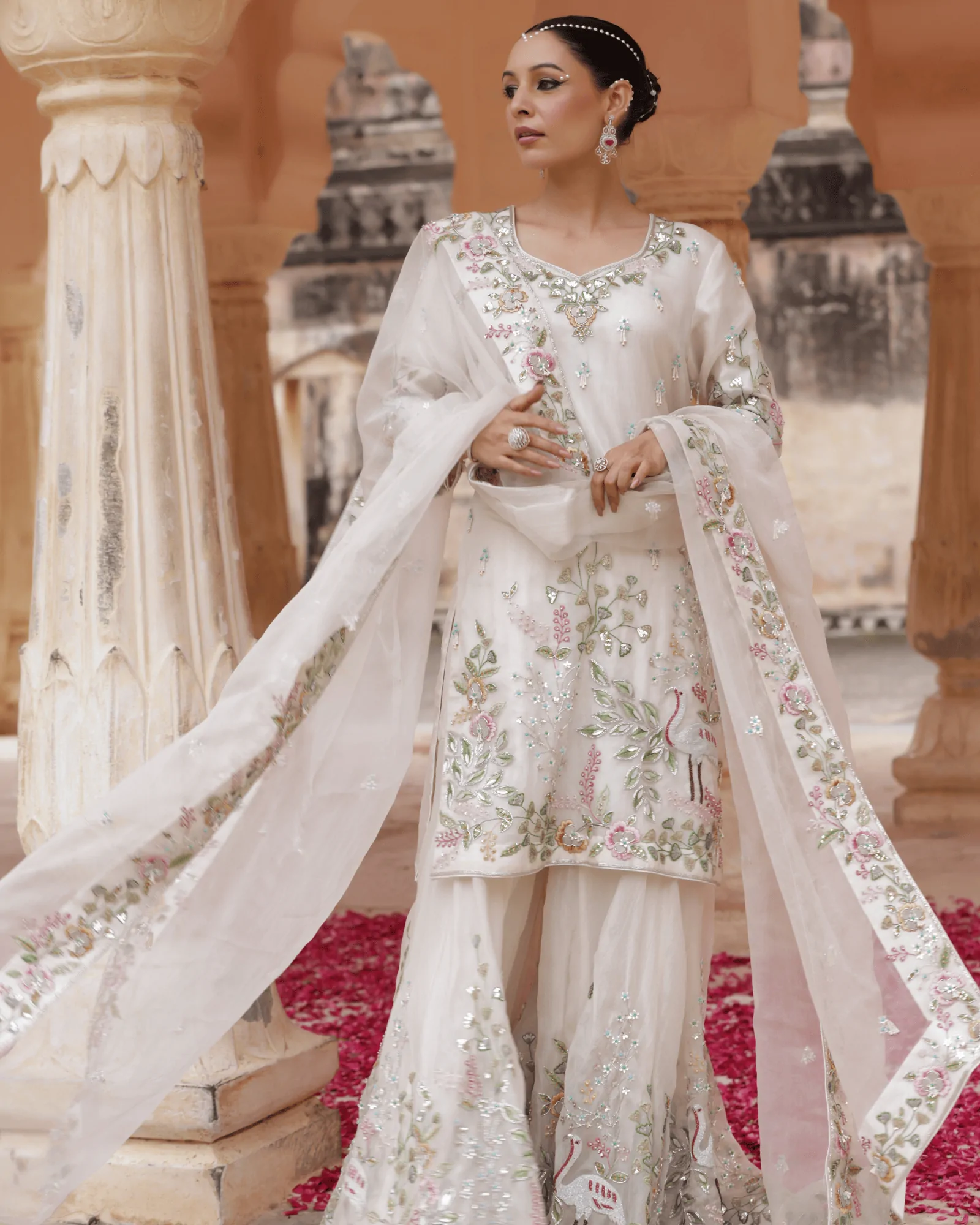 Off White Organza Sharara Set Zardosi Embroidery Jaipur Fateh Fashion
