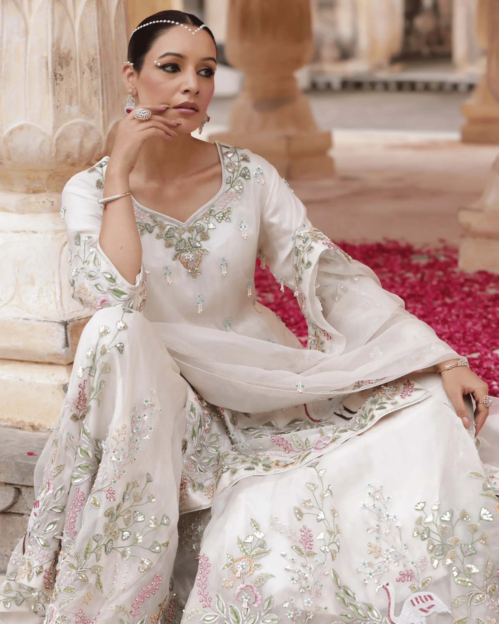 Off White Organza Sharara Set with Resham and Zardosi Embroidery Dupatta