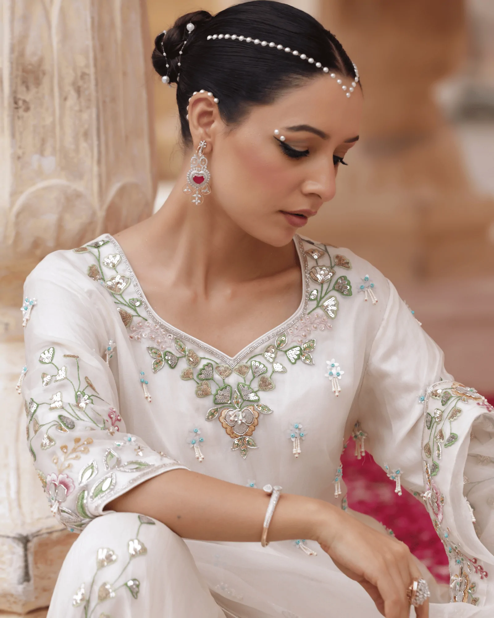 Off White Organza Sharara Set with Resham and Zardosi Embroidery Dupatta
