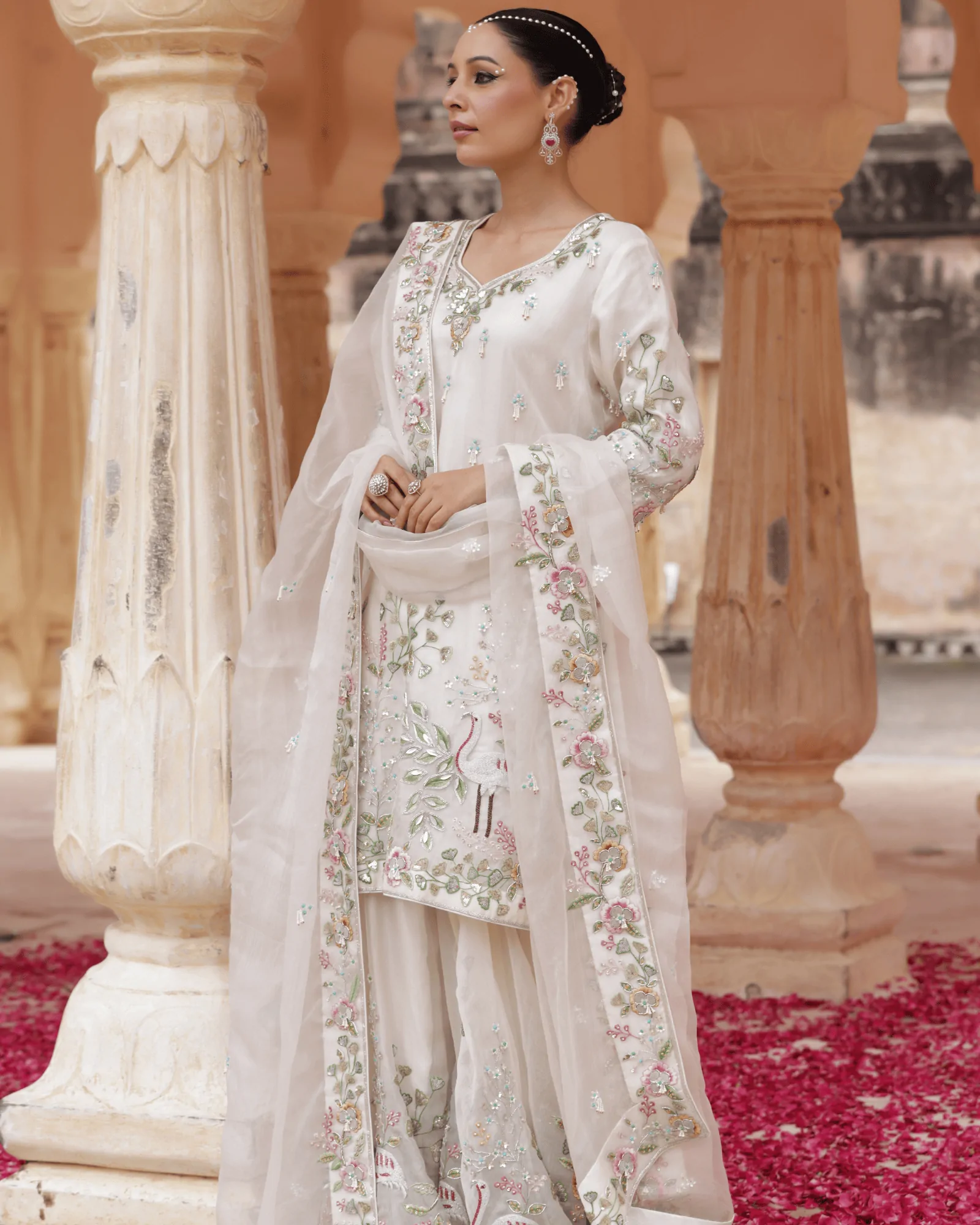 Off White Organza Sharara Set Zardosi Embroidery Jaipur Fateh Fashion Full View