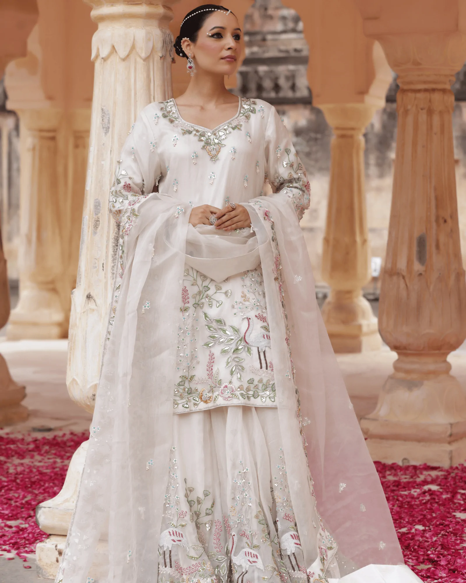 Off White Organza Sharara Set Zardosi Embroidery Jaipur Fateh Fashion Embroidery Detail