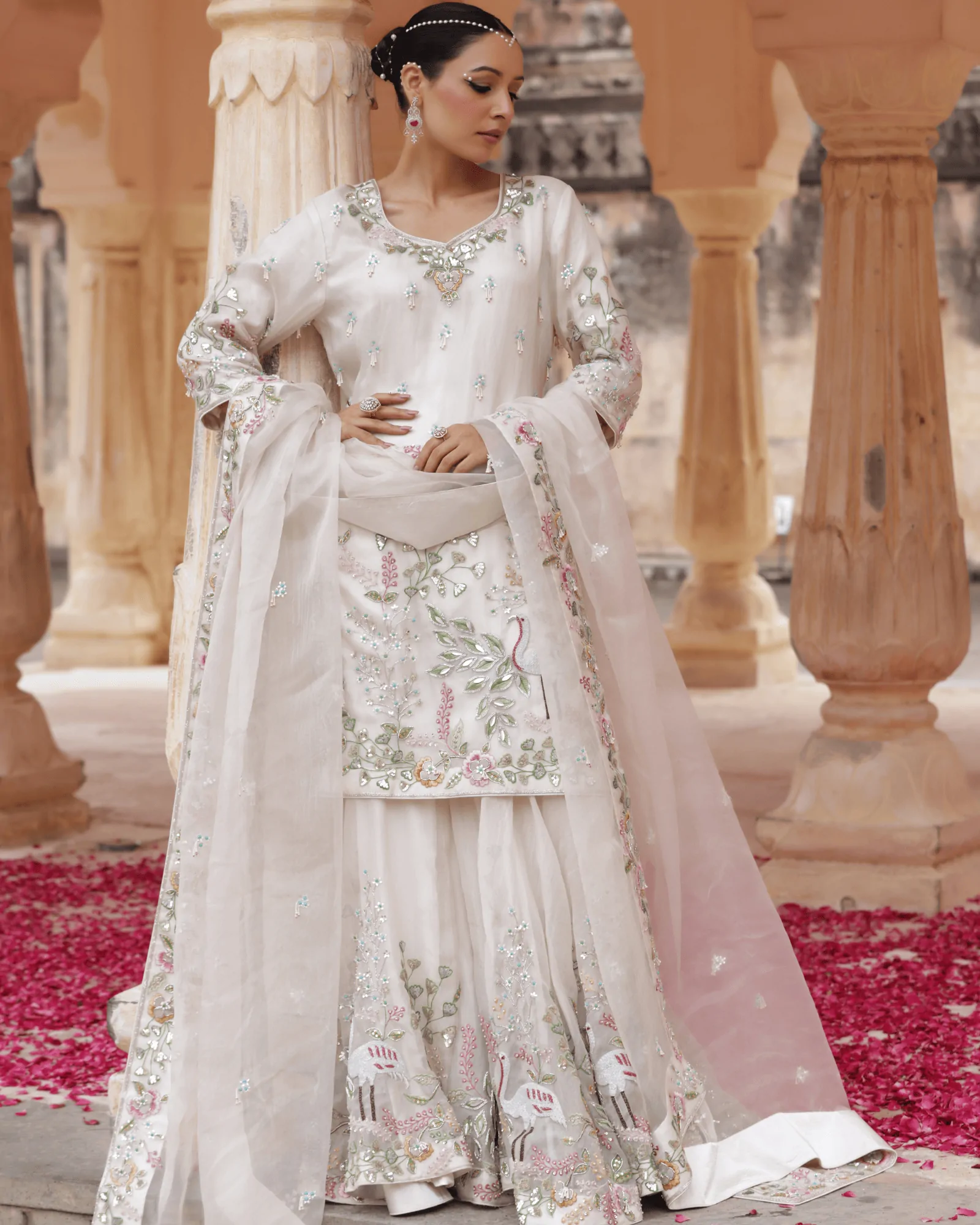 Off White Organza Sharara Set Zardosi Embroidery Jaipur Fateh Fashion View 8