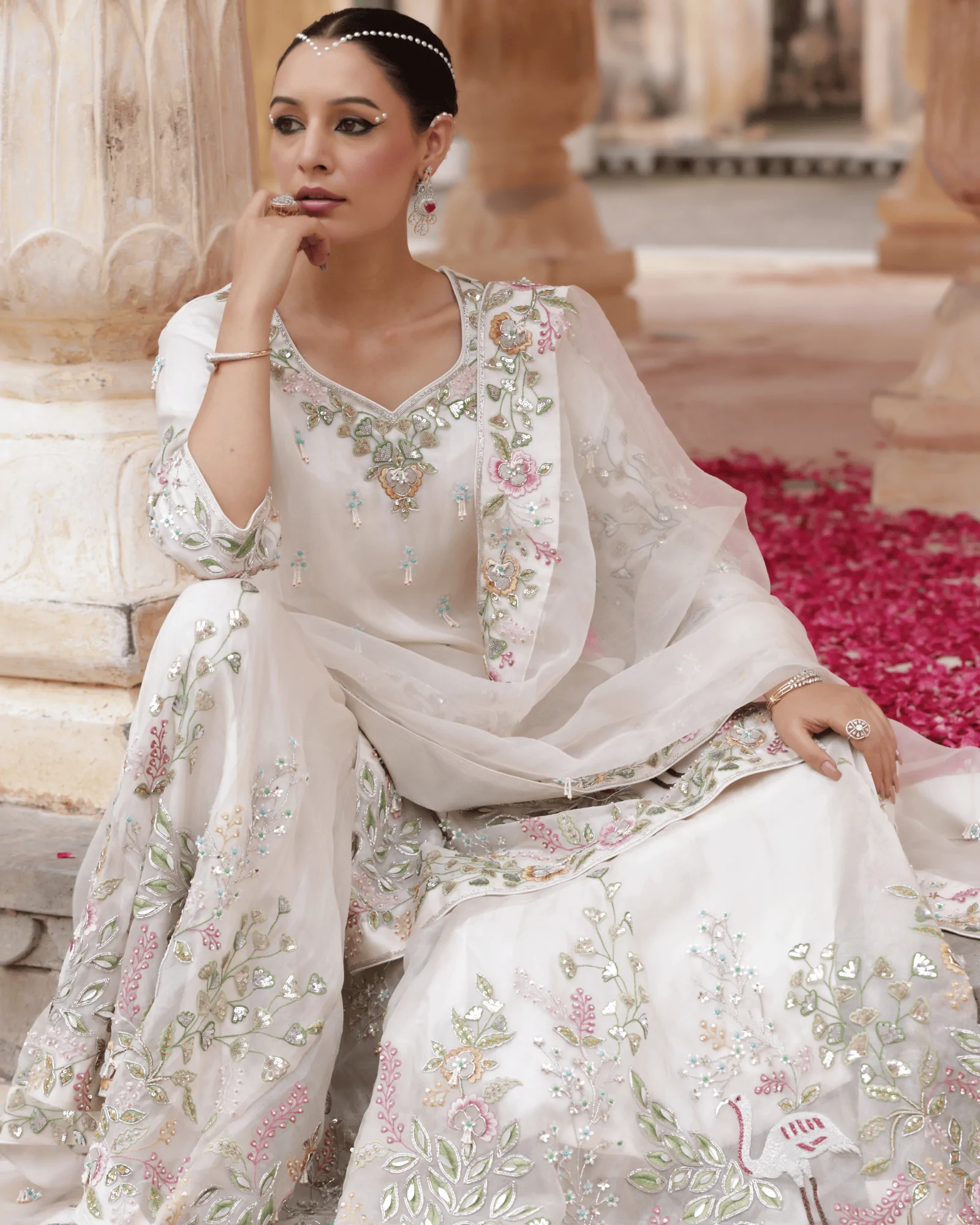 Off White Organza Sharara Set with Resham and Zardosi Embroidery Dupatta