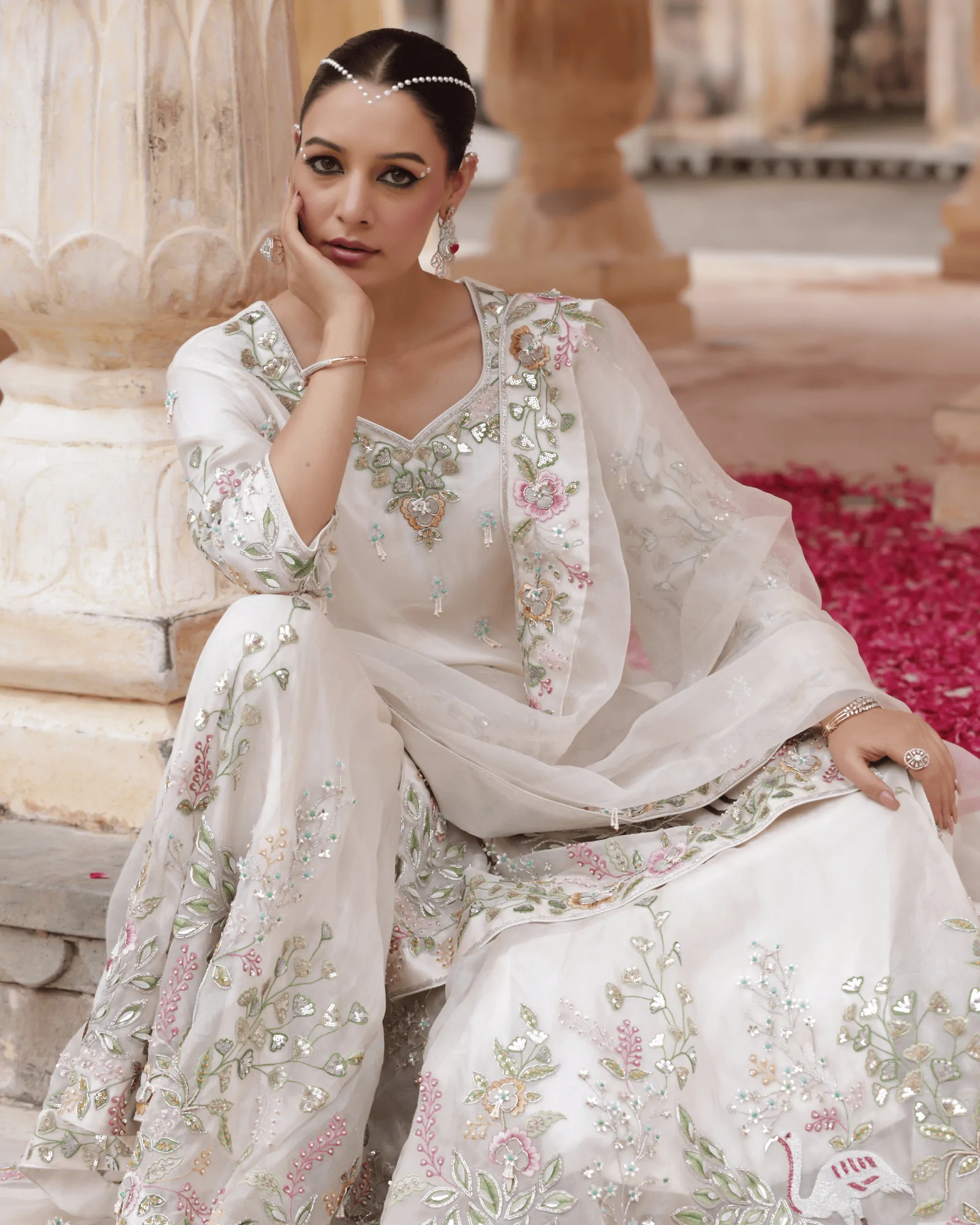 Off White Organza Sharara Set with Resham and Zardosi Embroidery Dupatta